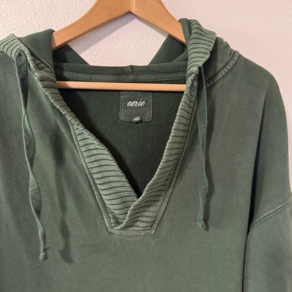 Aerie Down to Earth Henley Hoodie Oversized Slouchy Garment Dyed Green 2022-XS - Picture 3 of 10